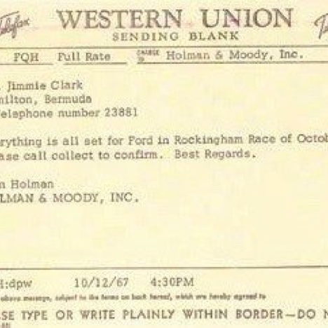 Telegramme de Jim Holman à Jim Clark...